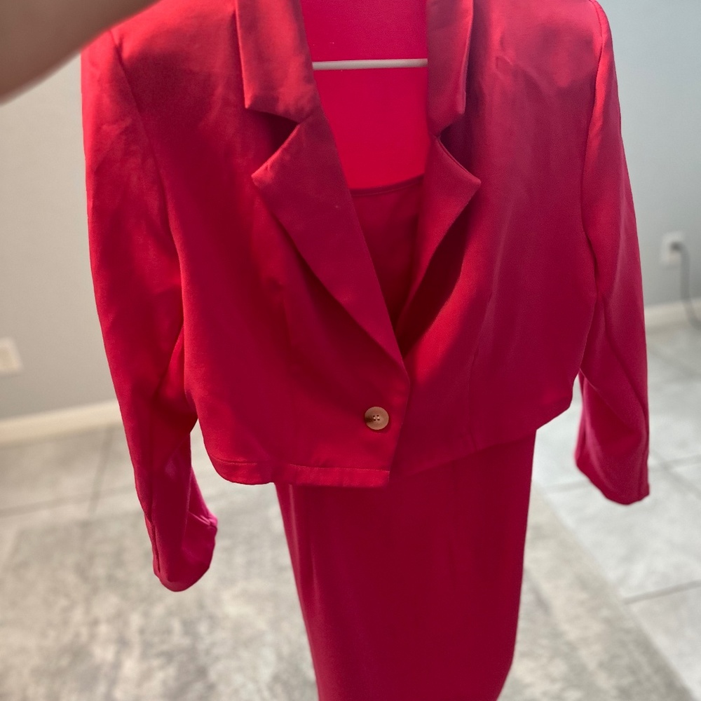 SHEIN Plus Notched Collar Blazer & Slip Dress